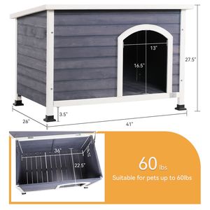 Maison pour chien extérieure en bois gris moyen avec toit imperméable et meubles pour animaux de compagnie à plancher surélevé - Product Image 2