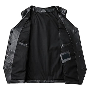 Nouveau modèle 2025 – Gilet haut de gamme pour homme en jean noir et cuir de vachette, col en V, simple boutonnage, écologique, pour l'automne, avec fourrure - Product Image 1