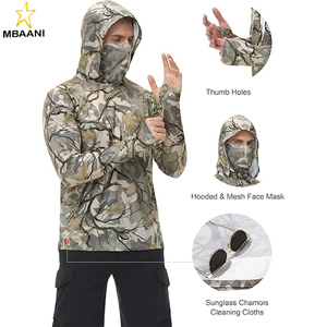 Chemises de chasse pour hommes avec masque - Chemise à capuche de pêche à manches longues camouflage UPF 50+ avec cordon de serrage réglable - Product Image 3