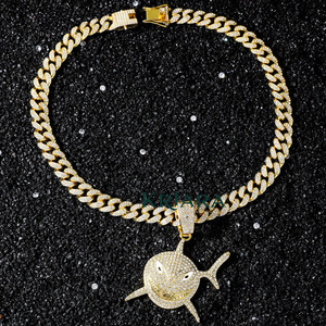 925 Silver 22k Gold Plated Moissanite Shark Pendant Round Cut Unisex Hiphop Charm Everyday Wear - Product Image 4