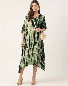Caftán de Rayón de Alta Calidad con Estampado Tie Dye para Mujer, Cuello Corazón, Manga 3/4, Corte Regular, Lavable, para Verano - Product Image 2