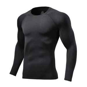 T-shirts à manches longues en toile unie pour hommes, coupe ajustée, personnalisables en gros - Chemises de sport d'extérieur de haute qualité, séchage rapide et respirantes - Product Image 3