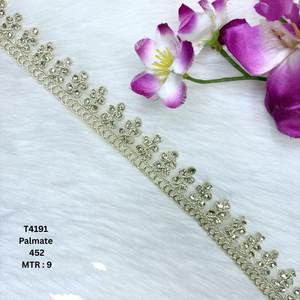 Ribete de encaje floral bordado de lujo de 1.5 pulgadas con borde de ojal de hilo de poliéster de alta gama para vestidos de novia, ropa étnica, ecológico - Product Image 4