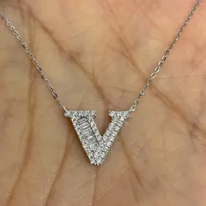 2ct simulated diamond <b>pendant</b> baguette cut <b>pendant</b> <b>initial</b> V <b>pendant</b> letter V <b>pendant</b> alphabet <b>pendant</b> personalized <b>pendant</b> init - Product Image 2
