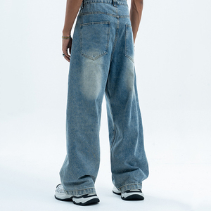Jeans de Mezclilla Lavados con Efecto Desgastado para Hombre, Corte Ancho, Cintura Alta, Ajuste Holgado, Estilo Casual de Primavera - Product Image 2
