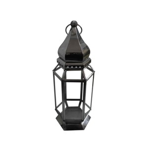 Lanterne à bougie en métal argenté avec panneau en verre mosaïque, dôme gravé, poignée et cadre en fer, décoration de centre de table - Product Image 6