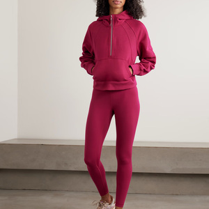 Sudadera con Capucha Rosa para Mujer, Manga Larga, Color Sólido, Forro Polar, Media Cremallera Frontal, Transpirable, Ropa Casual de Otoño - Product Image 3