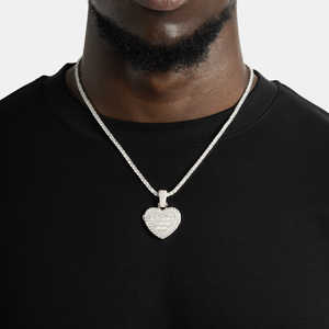 Iced Out Heart Pendant <b>Necklace</b> for <b>Men</b> 925 Sterling Silver Moissanite Diamond Tennis Chain Hip Hop Jewelry - Product Image 2