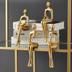 Escultura Moderna de Figura Humana Abstracta en Oro, Estatua de Dama, Decoración para Hogar u Oficina, Adorno para Estante - Product Image 3