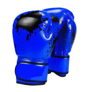 Gants de boxe en PU blanc avec imprimé gouttelette bleue, fermeture Velcro pour adultes, en cuir de vachette véritable, pour entraînement et sparring - Product Image 4