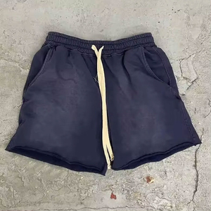 Shorts de jogging en coton délavé pour hommes, à ourlet brut, en molleton bouclette, style streetwear vintage, respirant et antibactérien – Meilleures ventes - Product Image 5