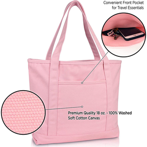 2026 Eco-Friendly <b>Recycled</b> Reusable Plain <b>Tote</b> <b>Bag</b> Zipper Custom Logo Printed Canvas Material Cotton Supermarket Shopping Gifts - Product Image 4