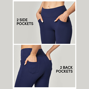 Womens Flared <b>Leggings</b> Workout Tights <b>With</b> <b>Pockets</b> Tummy Control Athletic Sports Running Training Gym Fitness Trousers - Product Image 4