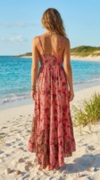 Talla Única, Estilo Y2K, Vestido Bohemio Natural de Seda Tejida India, Corte en A, Largo hasta el Suelo, Estampado Floral Paisley, Estilo Coreano, Verano, Cuello en V, Sin Mangas, Lavable