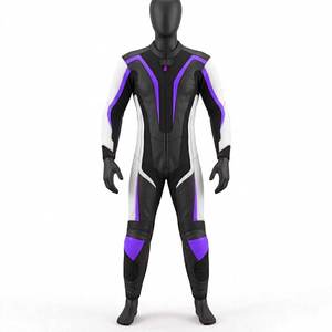 Combinaison de course moto homme manches longues noire, blanche et violette, blocs de couleur, séchage rapide, protection toutes saisons, 100% authentique et de qualité supérieure - Product Image 1