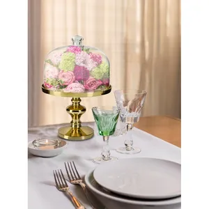 Luxury Gold Metal Cake Stand Round Pedestal Dessert Display with Glass Dome for Home Bakery Use - Product Image 4