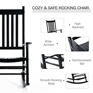 Fauteuil à bascule d'extérieur en bois à dossier haut avec accoudoirs, noir, pour jardin, patio, balcon, véranda ou appartement/terrain, pliable - Product Image 4
