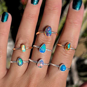 Minimal <b>Sterling</b> <b>Silver</b> Vintage IGI Certified Opal Gemstone Stacking <b>Rings</b> Gold/<b>Silver</b> Plated Handmade <b>Adjustable</b> Opal <b>Rings</b> - Product Image 1