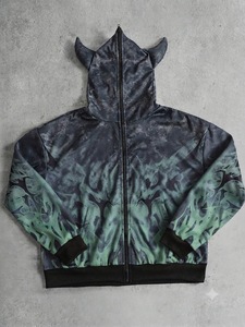 Sudadera con capucha 100% poliéster de punto con pedrería, personalizada, con lavado ácido, cremallera completa, estilo gótico, con diamantes brillantes, para hombre. - Product Image 2