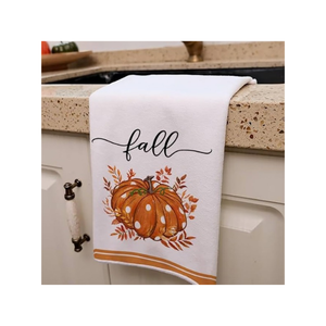 Serviette de cuisine en coton imprimée citrouille d'automne 40x60cm 180GSM 200TC Blanc, Chiffon de cuisine, BSCI, Faible MOQ, OEM ODM, Exportation saisonnière Inde - Product Image 1
