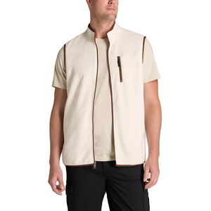 Chaleco polar personalizado para hombre, color crema, con ribete de cuero, cuello alto, cremallera y bolsillos, sin mangas, ¡superventas! - Product Image 1