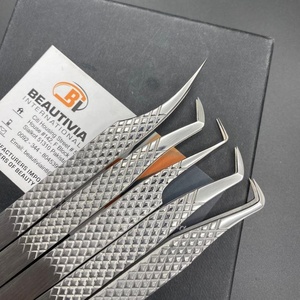 Pinzas de pestañas de acero inoxidable con volumen de agarre de diamante profesional, herramienta de extensión de Punta opaca de etiqueta privada sostenible - Product Image 5