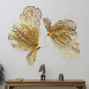 Nouvelle sculpture murale moderne en métal, design feuillage doré, 2 pièces, forme irrégulière, décoration intérieure, art pour salon - Product Image 3