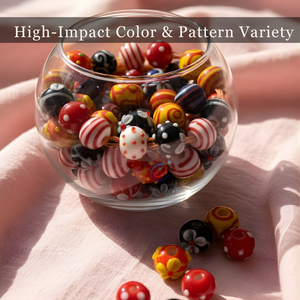 ลูกปัดแก้วแฮนด์เมดทรงกลมขนาด 16×18 มม. |   ลูกปัดตกแต่งแฟนซีหลากสีสำหรับสร้อยข้อมือและงานฝีมือ |   เส้นใยขนาด 8 นิ้ว - Product Image 6