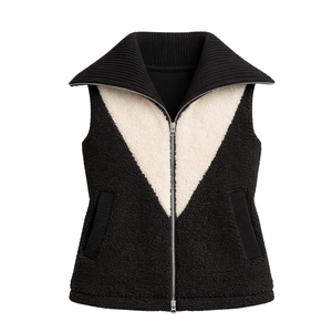 Chaleco de lana sherpa para mujer, sin mangas, para invierno, con cremallera frontal, paneles en contraste, cálido, informal, a la moda. - Product Image 1