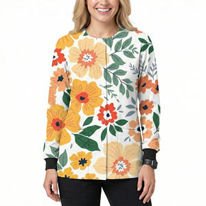 Blouse d'infirmière personnalisée à imprimé floral, veste de travail à boutons-pression, manches longues, pour personnel médical, spa, salon de beauté, vente en gros de blouses de travail - Product Image 1