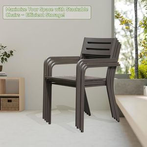 4 pezzi di metallo resistente Patio sedie da pranzo Set bracciolo ergonomico impilabile mobili da giardino per esterni neri - Product Image 3