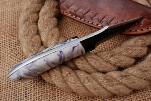 Cuchillo de Hoja Fija de Acero de Damasco Hecho a Mano con Mango de Resina, Herramienta Utilitaria para Camping y Campo, Proveedor OEM - Product Image 2