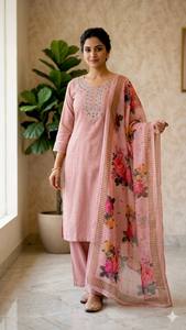 Ensemble de costume traditionnel intemporel, ensemble de kurta Festive Bloom, collection de vêtements ethniques trois pièces, ensemble pantalon et kurta coupe droite pour femme - Product Image 1