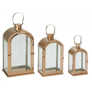 Juego de 3 Faroles de Vela de Acero Inoxidable y Vidrio con Acabado Dorado para Decoración del Hogar y Jardín, Farol Colgante Hecho a Mano - Product Image 1