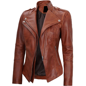 Chaqueta Bomber de Cuero Genuino Marrón REBA SPORTS IMPEX para Mujer, Manga Larga, Cuello Alto, Cierre de Cremallera Transpirable - Product Image 5