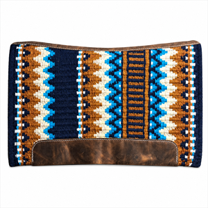 Manaal Enterprises Classic <b>Equestrian</b> Western Saddle Pad Wool Shell Cotton Felt Fleece Lining Geometric Pattern Blue Brown PAD - Product Image 1