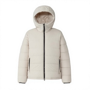Manteau d'hiver à capuche pour homme, beige, décontracté, en polyester, avec fermeture éclair, coupe droite, style classique - Product Image 1