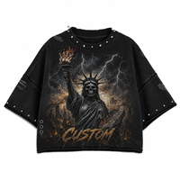 T-shirt Homme Oversize à Épaules Tombantes, Manches Courtes, Col Rond, Tricoté, avec Bordure Strass, Style Streetwear, Imprimé Casual, Respirant