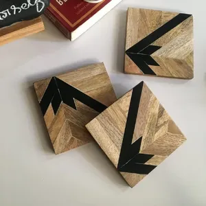 Juego de Posavasos de Madera de Acacia Natural de Alta Calidad, Diseño Bohemio, Hechos a Mano y No Tóxicos, Accesorios de Cocina para Bebidas - Product Image 1