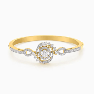 Pulsera Clásica con Dijes Finos, Pulsera de Oro Amarillo con Diamantes en Forma de Flor, Corte Brillante Redondo, Joyería Fina para Mujer - Product Image 2