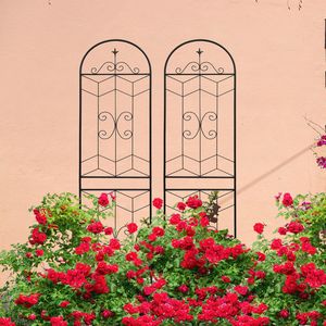 Set di 4 Tralicci da Giardino in Metallo Nero Antiruggine 220 cm x 50 cm, Supporto per Fiori da Esterno per Piante Rampicanti, Traliccio Ornamentale da Giardino - Product Image 6