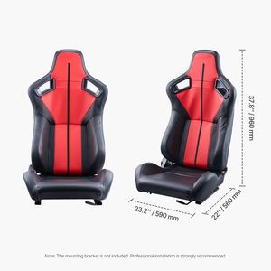 2 sièges de cockpit de course réglables rouge et noir, confortables, avec glissière Q235B, siège de voiture en cuir PVC souple, inclinaison grand angle - Product Image 3
