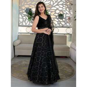 ชุดราตรีผ้าออร์แกนซ่าปักลายสีดำสวยงามชุดสำหรับใส่ต้อนรับ - Product Image 1