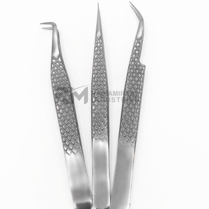 Pince à épiler pour extensions de cils RMI Silver Shin, poignée diamant, acier inoxydable, pointe de précision lisse, 10 mm, emballage - Product Image 1