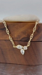 Three Stone Marquise Cut Diamond <b>Pendant</b> in 18K <b>Solid</b> <b>Gold</b> Claw Setting Women's Classic Flower Shape Jewelry - Product Image 1