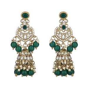 Ensemble de collier vintage plaqué or avec cristal vert et perles d'imitation, design floral pour femmes, bijoux de mariage - Product Image 3
