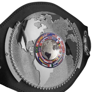 Ceinture de championnat mondial de lutte, design globe argenté, cuir noir, titres personnalisables de luxe - Product Image 4