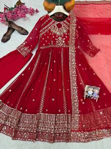 ชุดเดรส Anarkali ผ้า Faux Georgette ลาย Designer Sequence และลาย Zari พร้อมกางเกงและผ้าคลุมไหล่ ตัดเย็บสำเร็จพร้อมสวมใส่ - Product Image 6