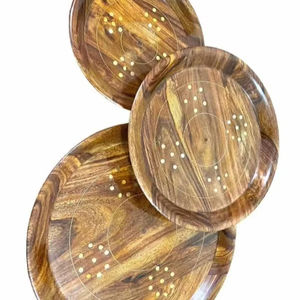 Assiettes en bois, assiettes et plats en bois massif faits à la main, ensemble réutilisable, écologique, vaisselle de cuisine pour servir les aliments - Product Image 1