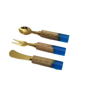 Juego de cubiertos de oro llamativo, cuchillo, tenedor, artículos para servir, cubiertos de mesa, cubiertos de acero inoxidable con mango de madera y resina - Product Image 1